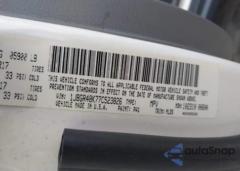 2007 Jeep Grand Cherokee Laredo из США, поврежденный, VIN 1J8GR48K77C523826